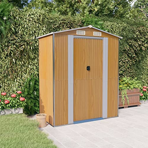 Yolola Casetta da Giardino, Capanno Attrezzi da Giardino, in Acciaio Zincato Marrone Chiaro 192x108x223 cm