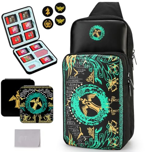 Owngen Cute Carrying Storage Bag Compatible with Nintendo Switch/Switch 2/Lite/OLED, Portable Sling Crossbody Shoulder Travel Backpack with Game Card Case & 4 Thumb Grip Caps Accessories