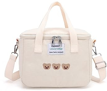 PORRASSO Borsa Termica Porta Pranzo Portatile Borsa da Picnic Borsa Frigo Lunch Bag Borsa Pranzo per Bambino Ufficio Scuola All'aperto Pesca Bianco