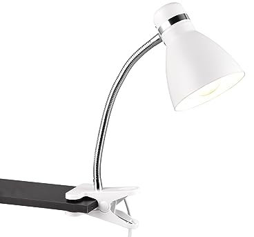 meineWunschleuchte Retro Schwanenhals LED Klemmleuchte Weiß & Chrom Höhe 36cm