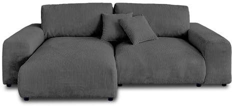Garance – Ecksofa beidseitig montierbar - 4-Sitzer – aus Cord Dunkelgrau