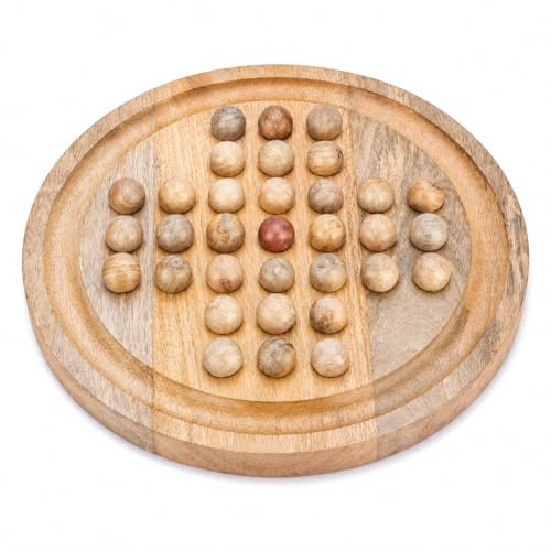Ajuny Solitär Brettspiel Holz Kugeln, Strategie Denkspiel Klassisch 27,5 cm | Handgefertigtes Logikspiel für Kinder Erwachsene Einzelspieler Beschäftigung Zuhause Büro Tischdeko Geschenkidee Freizeitspaß