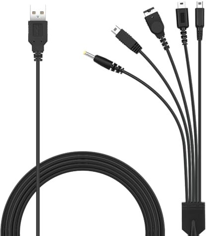 AXFEE Câble de Charge USB, Cable chargeur USB 5 en 1 compatible avec les consoles Nintend-o New 3DS XL/3DS XL/New 2DS XL/2DS/Dsi XL, PSP 1000 2000 3000