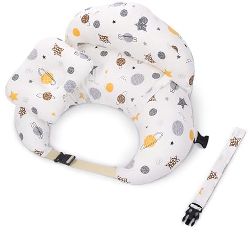LIFEJXWEN Nursing Pillow with Baby Cushion, 3Pcs Breastfeeding Baby Breast Feeding Pillow with Strap and 15° Anti-Reflux Cushion, Cotton Detachable Pillowcase Pregnancy Gift (Universe Planet)