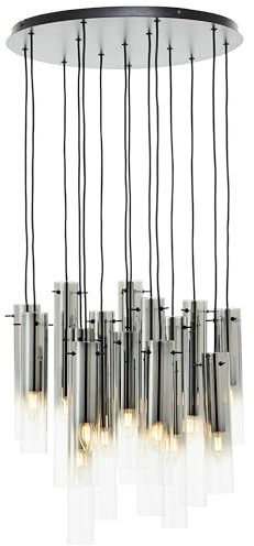 Brilliant Lampe Glasini Pendelleuchte 14flg schwarz matt/rauchglas Metall/Holz schwarz 14x C35, E14, 25 W