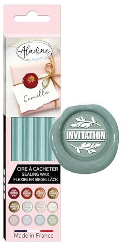 Aladine - 4 Wachsstifte, Eukalyptus – Wachssiegel – für Wachspistole – Farbe Grün – Ideal für Hochzeit Taufe Geburt Briefe Briefe Menüs & Geschenke – 72424