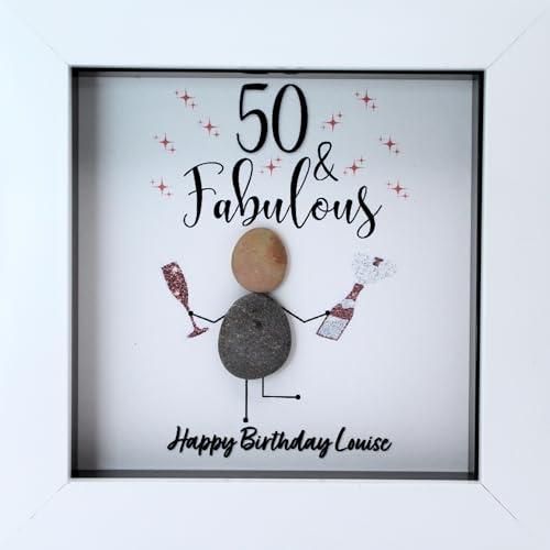 Personalised 50th Birthday Pebble Art Frame Gift for Mum Nan Friend Handmade Keepsake