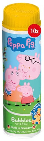 PUSTEFIX Klassik Seifenblasen Kinder I Peppa Pig 10 STK. I 70 ml Seifenblasen Flüssigkeit I Bunte Bubbles für Hochzeit, Kindergeburtstag, Polterabend & Party