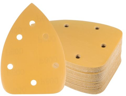 Kozelo 40 Piezas Papel de Lija para Lijadora de Ratón - [600 Granos 3.9 x 5.9] Hoja de Lija Triangular con Cierre de Gancho Y Bucle Surtidas | 6 Orificios Óxido de Aluminio