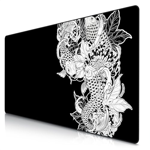 Titanwolf - XXXL Übergröße Mauspad 1200x600mm, Gaming Mousepad Groß 120x60 cm Tischunterlage Large Size verbessert Präzision und Geschwindigkeit XXXL für Logitech Maus und Tastatur, Koi Tattoo 3