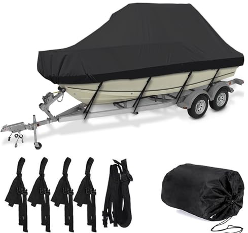 LDIW Bootsabdeckung Persenning, 800D Oxford Boot Abdeckplane Extrem reißfest wasserdichte und Staubdichte UV-beständig für V-Hull, Tri-Hull, Schwarz,16to18FT：636x332cm