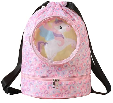 NLAND Mochila con Cordón para Niños Mochila de Cuerdas Impermeable Bolsa de Natación Grande Bolsa de Deporte con Compartimento para Zapatos Saco de Gimnasio (Rosa)