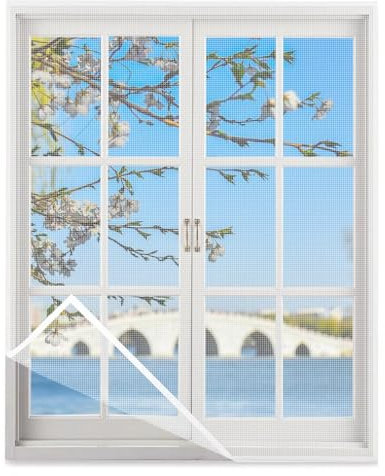 Moskitonetz für Fenster 160x195cm Insektenschutz Fensternetz Fliegengitter für Fenster Fliegengitter Mesh Bug Bee Moskito-Schutz Mückenschutz mit Selbstklebeband ohne Bohren,Weiß