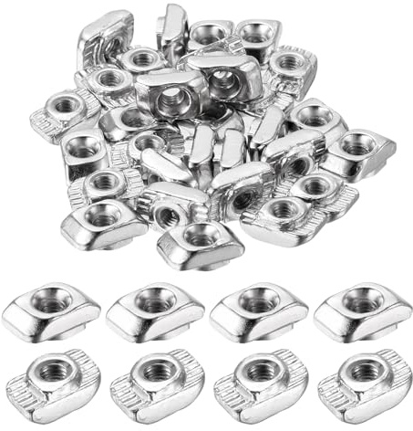 sourcing map 100Pcs M3 T Nut Sliding T Slot Nut Fastener Carbon Steel Nickel Plated Half Round Roll in Sliding Aluminum Profile Accessories 2020 Series