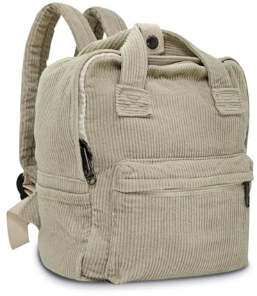 Boziee Klein Rucksack Damen Canvas/Cord Cityrucksack Rucksäcke Daypacks,Rucksackhandtaschen Kinderrucksäcke für Schule Travel Arbeit Damen Mädchen Teenager Unisex small size (BEIGE)