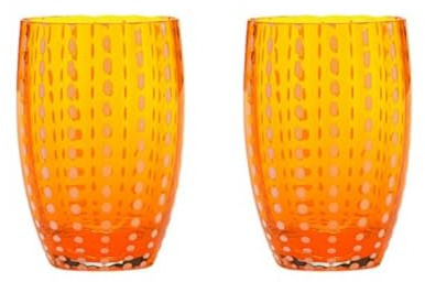 Zafferano Perle Bicchiere in Vetro Arancio, capacità 32 cl, Diametro 71 mm, 2 Pezzi