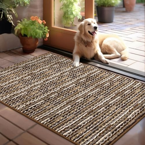 Biscpro Fußmatte 80x100cm Boho Teppich Schmutzfangmatte Innen Waschbar Rutschfester Fussmatte Eingangsmatte Carpet für Eingangsbereich,Haustür,Patio,Flur,Garten,Porch-Braun
