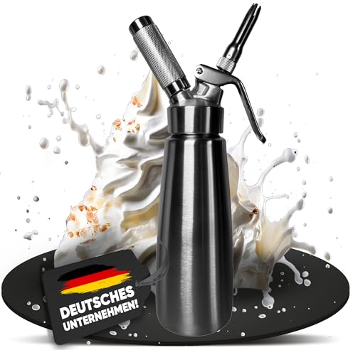 NEMT Edelstahl Sahnespender 1 L Schlagsahne Sahnesiphon Silber mit 3 Spritzdüsen und Reinigungsbürste für N2O-Kapseln (Nicht Enthalten)