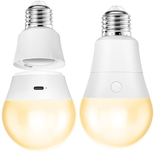 Ampoule LED Connectée E27, Réglable Ampoule LED Blanc Chaud/Froid Avec Timing, 7W Ampoule Rechargeable Avec Telecommande, Lampe De Secours Intérieure Et Extérieure Pour Décoration,350LM, 2 pcs