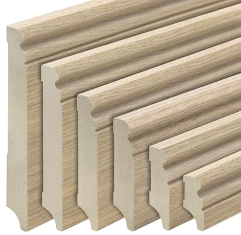 REESE | Sockelleisten | MDF Holz-Optik Eiche foliert | Hamburger/Berliner Profil | 40mm - 5 Stück / 11,5lfm