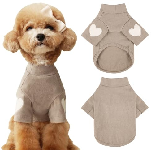 Yaopelky hundtröja för små och medelstora hundar varm husdjurströja med hjärttryck kattunge outfit hundtröjor för teddy chihuahua schnauzer (kaffe, stor)