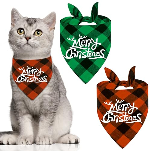 AYMQC Bandana per Cani Sciarpa a Quadri Classica di Natale Bavaglini a Triangolare per Animali di Piccola Taglia Media 2 Pezzi (Rosso e Verde)