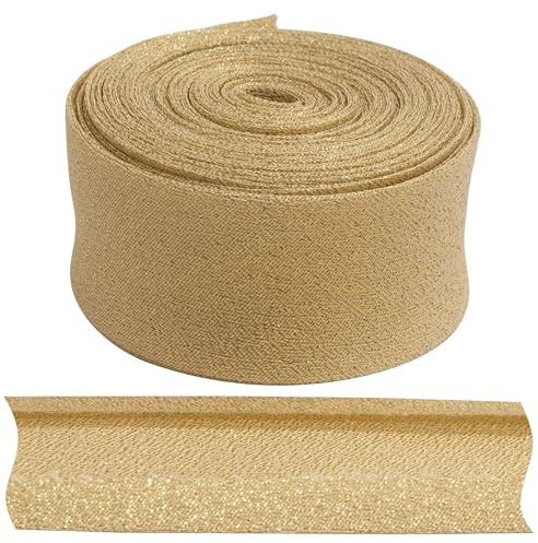 AERZETIX - C77486 - Cinta al sesgo brillante plegada de costura 4.5 metros x 30mm - en 65% algodón y 35% poliéster - color dorado