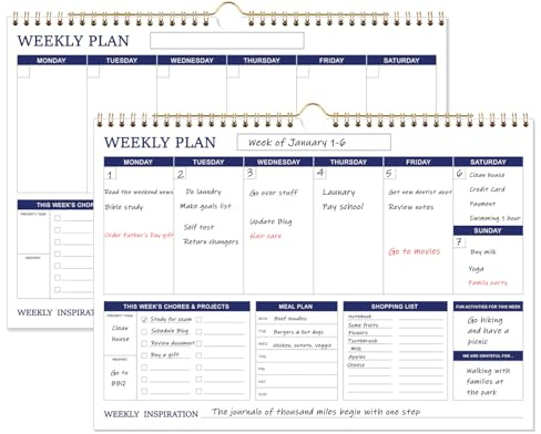 (2-Pack) Large Weekly Planner - 17 x 12 Spiral Weekly Calendar, 52 Weekly Goals Schedule Planner for Planning and Organizing Family Activities, Meal Tracker, Undated