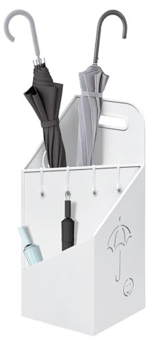 WOLTU Regenschirmständer 2 Slots, Schirmständer Regenschirm, Regenschirmhalter mit Griff, 4 Haken, für Eingangsbereich, 20x49x20 cm, aus Metall, Weiß, SST14ws