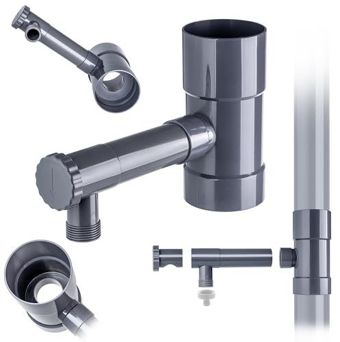 KADAX Regensammler 80mm, Regenwassersammler für Fallrohr, Regendieb mit integrierten Ventil, Wassersammler aus hochwertigem Kunststoff, Wasserdieb (Grau)