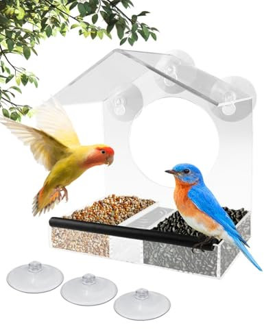Generic 18x10x21cm Window Bird Feeder, House-Shaped, Wet & Dry Design, Strong Suction Cups, Ideal for Bird Lovers