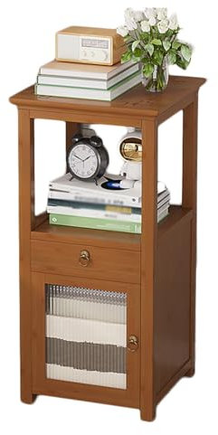 Corner Bookshelf with Cabinet Storage Freestanding Etagere Shelf Rack for Living Room Bedroom Home Office 1 Tier Tall Corner Bookcase (Brown)