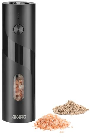 AIKARO - Molinillo Eléctrico de Sal y Pimienta Molinillo Automático de Especias, Funciona a Pilas