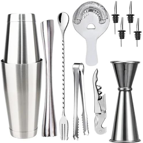 QIUYMGFG Shaker per Cocktail Kit Cocktail Boston Acciaio Inossidabile Cocktail Shaker Mixer Vino Martini Shaker per Barista Drink Party Bar Strumenti Set(Kits-D)