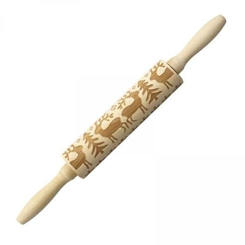 perfk 2x Mattarello Natalizio Mattarello in Legno con Motivi Mattarello per Goffratura a Rulli per Biscotti Natalizi per Cuocere Al Forno per Decorare, Sti