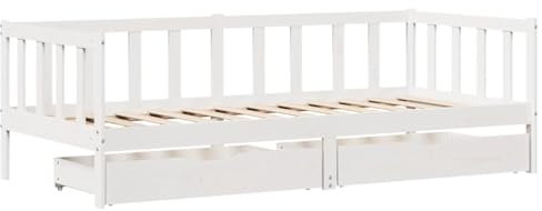 vidaXL Tagesbett, Gästebett mit Schubladen ohne Matratze, Bettsofa Schlafsofa für Wohnzimmer Schlafzimmer, Bettgestell Sofabett mit Lattenrost, Weiß 80x200cm Massivholz