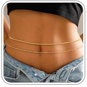 ZOERAY 2Stück Bauchkette Gold Damen Wasserfest 18K Vergoldet Körperkette Waist Beads Geschichtet Taillenkette mit Perlen Verstellbare Bikini Body Belly Chain HüFtkette Körperschmuck für Frauen MäDchen