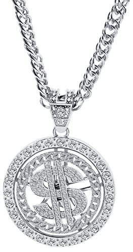 YAOGUI Dollar Sign Necklaces Money Chain 80 90s Hip Hop Rotatable Dollar Necklace Big Gold Chain Rapper Costume Jewelry For Men Big Money Necklace