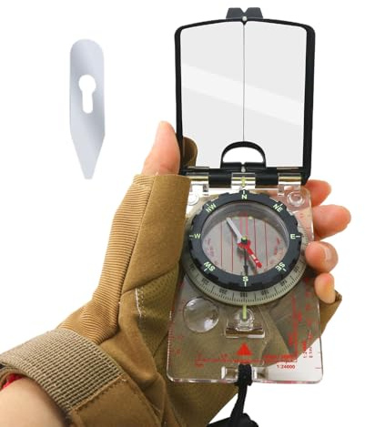 Bussola da trekking con specchio, bussola orienteering professionale per navigazione e sopravvivenza, bussola di sopravvivenza con specchio, impermeabile e precisa per viaggi zaino in spalla e