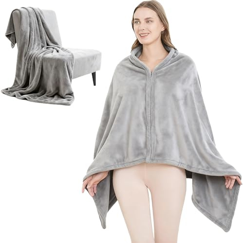 SNZ Coperta Poncho in Flanella Donna & Uomo - Mantello Invernale Extra Morbido come Coperta per Divano, Coperta da Viaggio, Calda Coperta per Casa, Aereo, Ufficio e Campeggio, Resistente (180x90 cm)