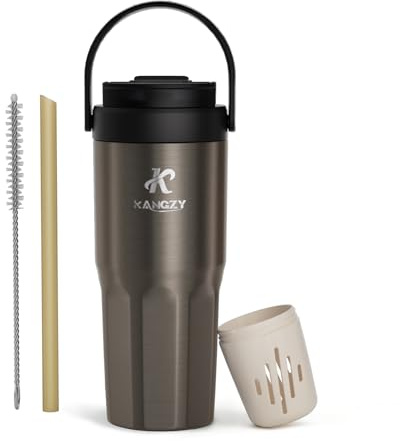 KANGZY Coffee Cup Travel Mug 600ml – Stainless Steel Insulated Water Bottle, 2-in-1 Lid, Vacuum Thermal Cup, Leak-Proof Design, Keeps Drinks Hot 8H+ / Cold 24H – Work, Travel & Car (Titanium Grey)