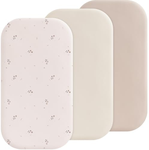 Susurration Juego de 3 Sábanas Ajustables para Moisés Transpirables Elásticas Microfibra Sábanas para Cochecitos Protector de Colchón Sábanas Ajustables para Cochecitos 50 x 90 cm (Azahar)