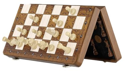 Sionhiuo Schachspiel Klappbar Typ - Magnetisches Holz Schach Und Dame Spielset,Interaktiv Aktivitäten Für Reise Zuhause Garten Unterricht Familienabend