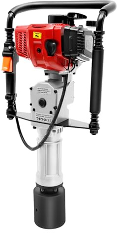 Stolpram bensin 52cc 1 900 W, tvåtaktsstolpe med 3 tillbehör (55–100 mm) – bensin T-stolpram för stakettillverkning, 25–45 J slagenergi, hammarenhet 2800 BPM, 24 kg