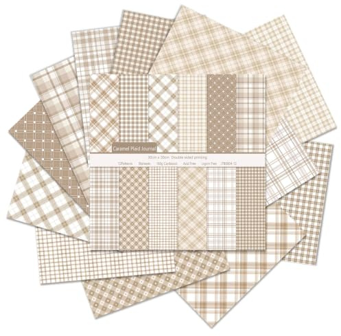36 Blatt Kariertes Scrapbook Papier, Doppelseitiges Bastelpapier (Beige) | 30x30cm Plaid Muster Motivpapier, 12 Designs Designer Paper für Scrapbooking DIY Fotoalbum Origami Hintergrund Dekorative