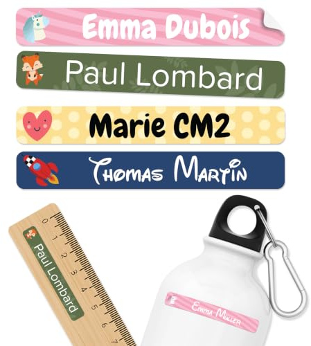 70 Étiquettes autocollantes personnalisées pour fournitures scolaires | Résistant à l'eau et au lave-vaisselle