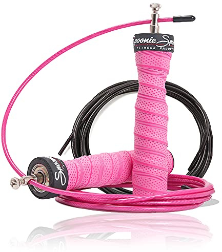Springseil Jump rope von SPOONIE SPORTS Profi Fitness Springseil für erwachsene mit Stahlseil + Ersatzseil - Springschnur für Kinder längenverstellbar (inkl. Ebook)