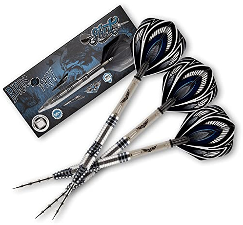 Shot! Birds of Prey Falcon Steel Tip Dart Set | 90% Tungsten Barrels | Steeltip Darts mit Schäften und Flights | Präzision und Kontrolle | 25 Gramm
