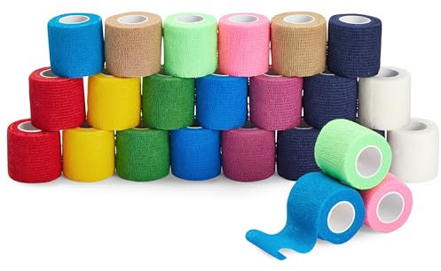 Juvale Selbsthaftende Bandage (24 Rollen) - Für Erste Hilfe, Sportverletzungen - Luftdurchlässig - Zur Unterstützung von Muskeln, Bändern, Gelenken - 12 Farben - Je 5,1 cm x 4,5 m
