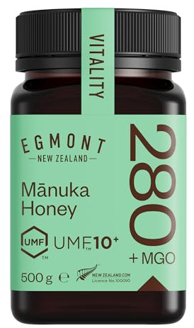 Egmont Honey Miel de Manuka 280+ MGO 10+ UMF 500g | testé en laboratoire et certifié MGO et UMF | brut et 100% naturel | fabriqué et mis en pot en Nouvelle-Zélande